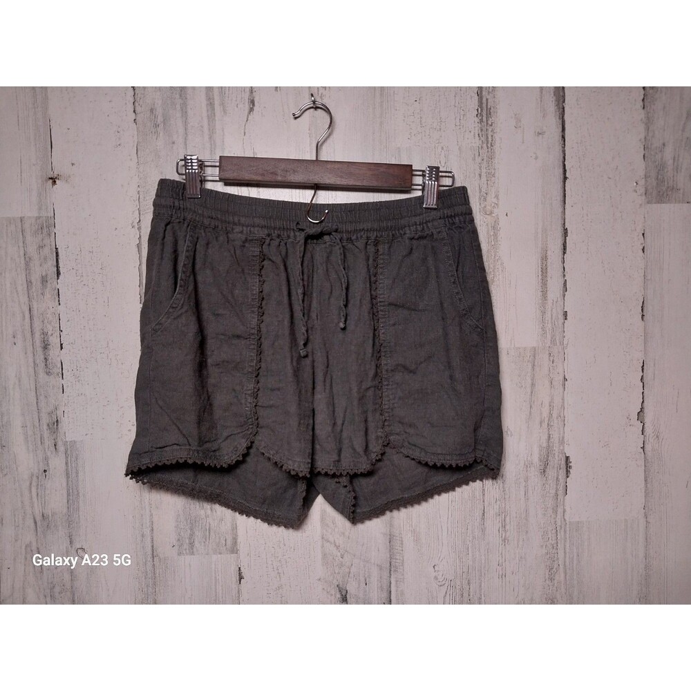 Caslon Shorts Womens Small Gray Linen Rayon Blend Tie Waist Crochet Trim